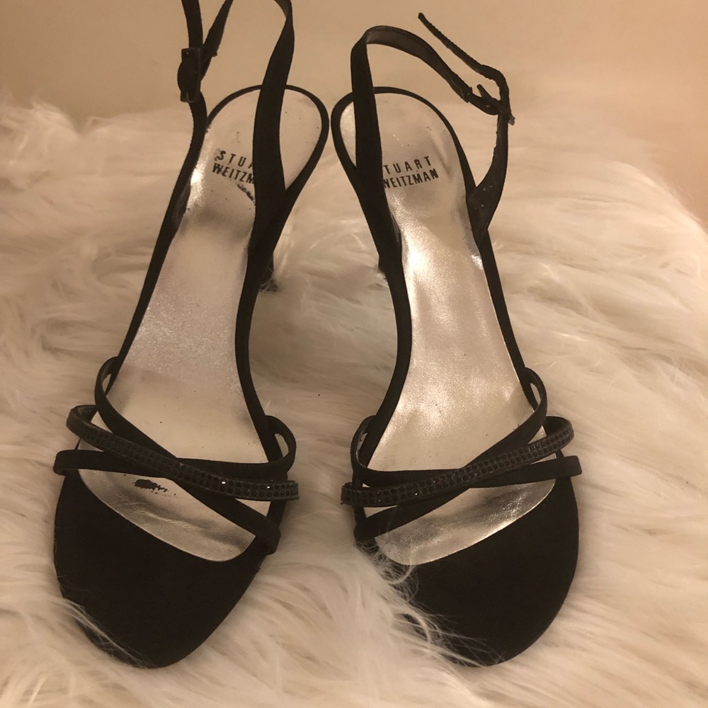 Stuart Weitzman matte black rhinestone sandals
